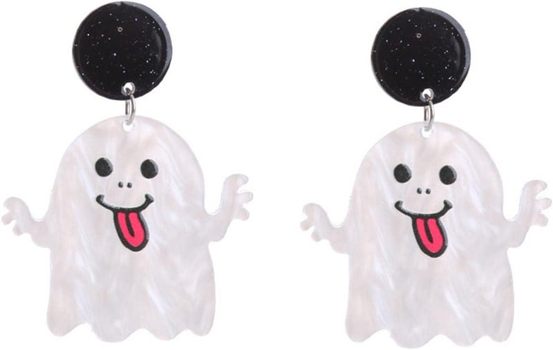 Colorful Halloween Resin Acrylic Dangle Earrings Cute Pumpkin Ghost Cat Bat Eye Spider Earrings for Women Girls Jewelry